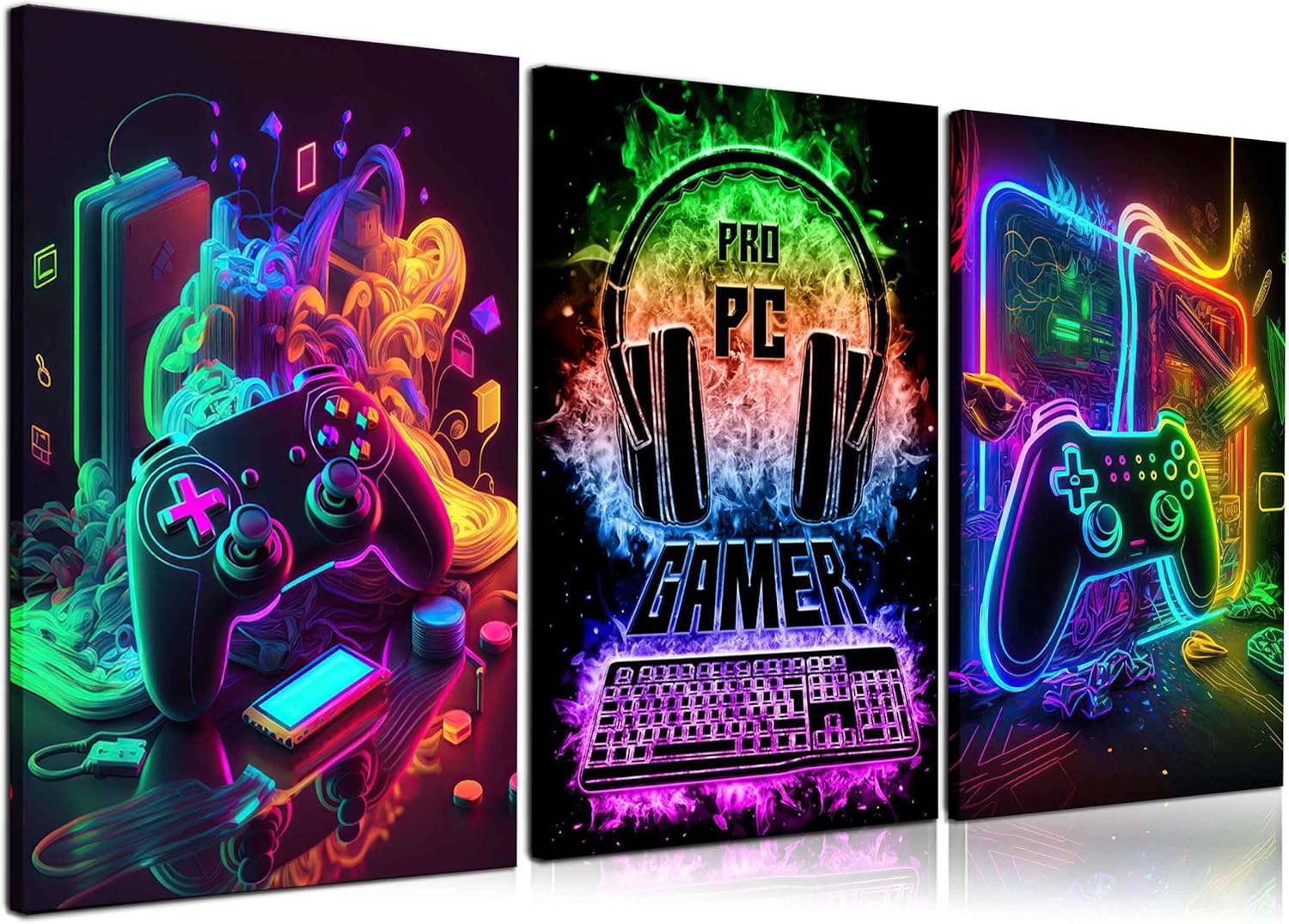 3Pcs Cool Gaming Wall Art for Boys Room - Retro Video Gamer Decor