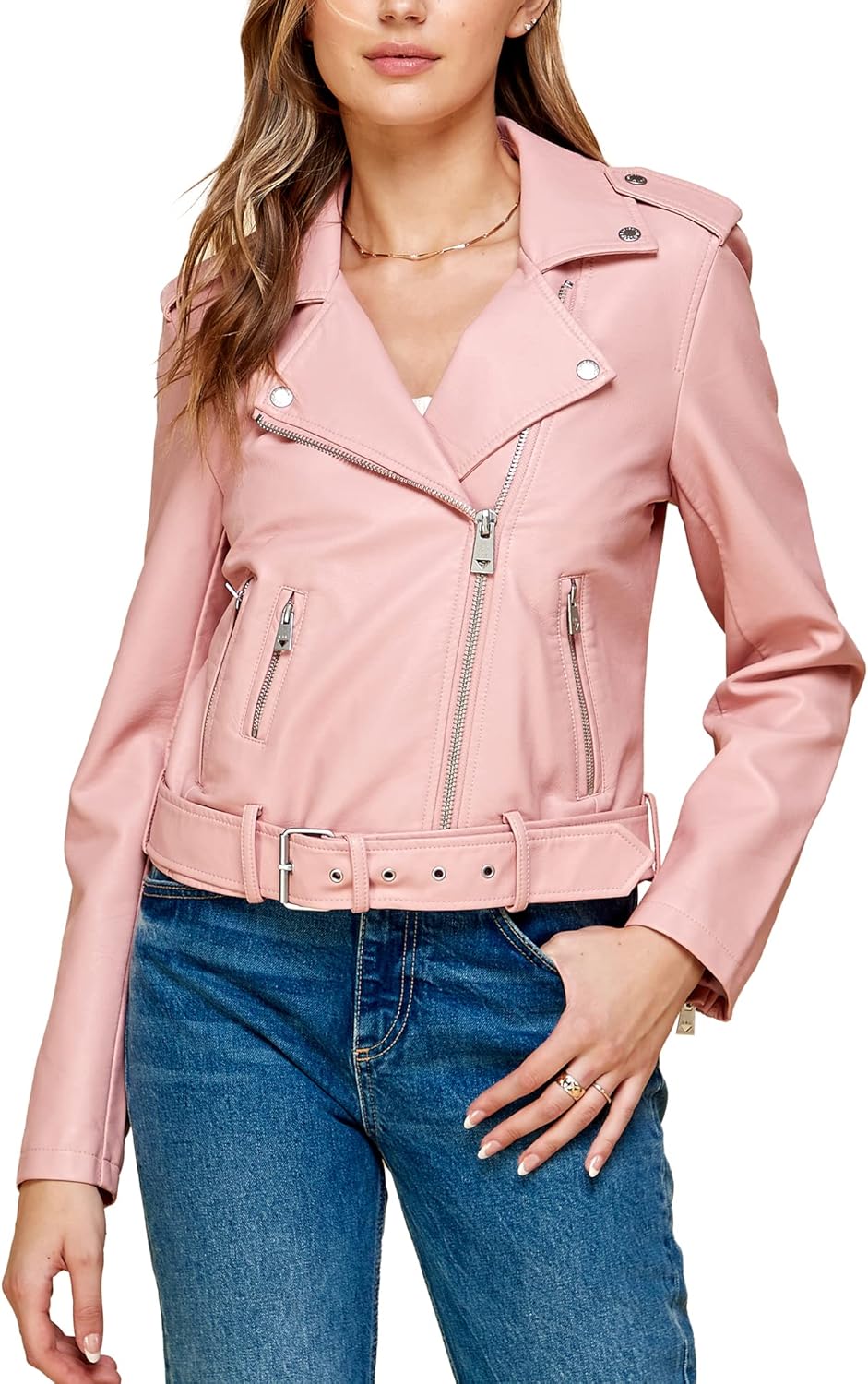 Stylish Vegan Leather Moto Jacket for Women - Slim Fit Design