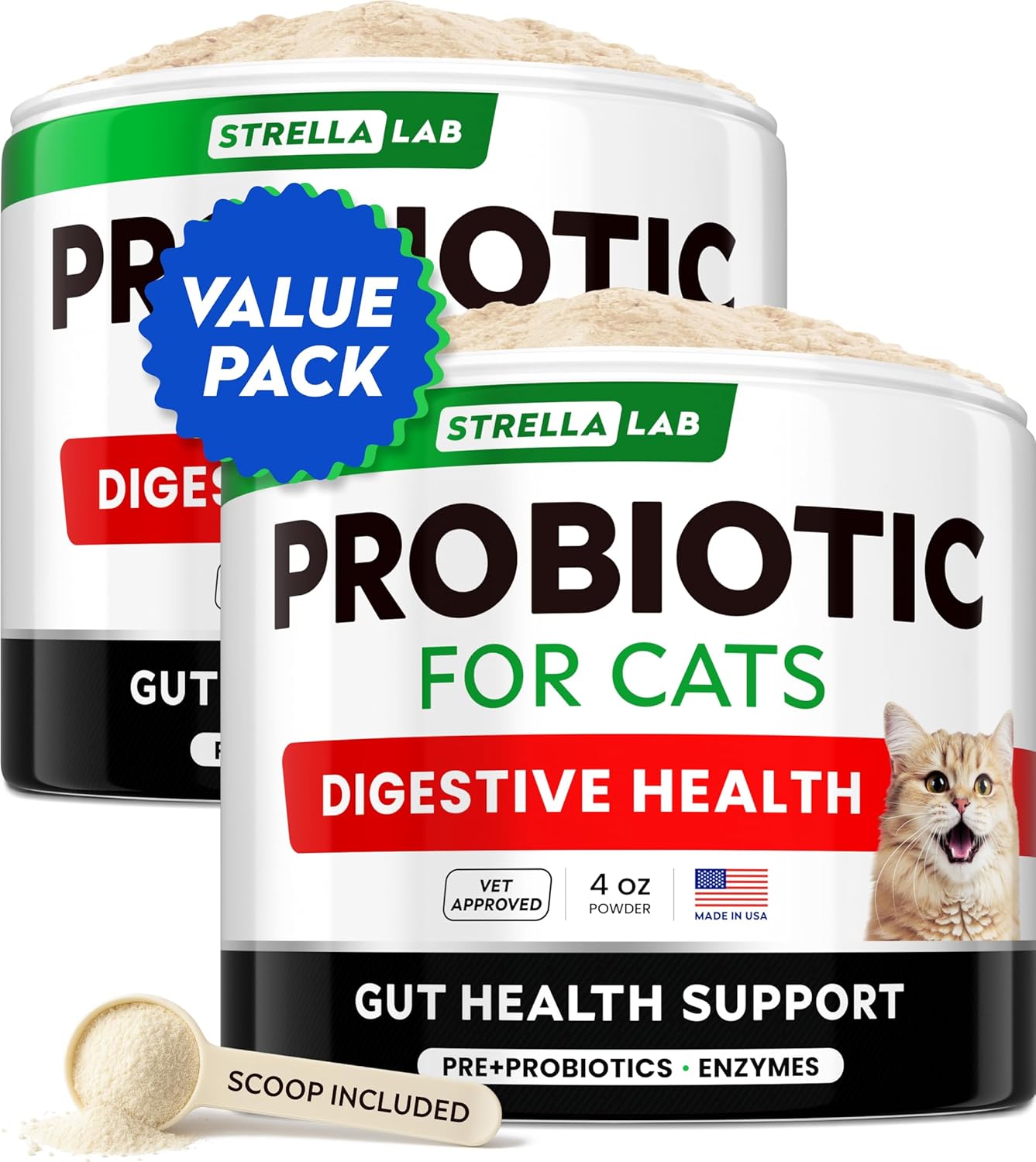 StrellaLab Cat Probiotic Powder for Digestive Support and Health