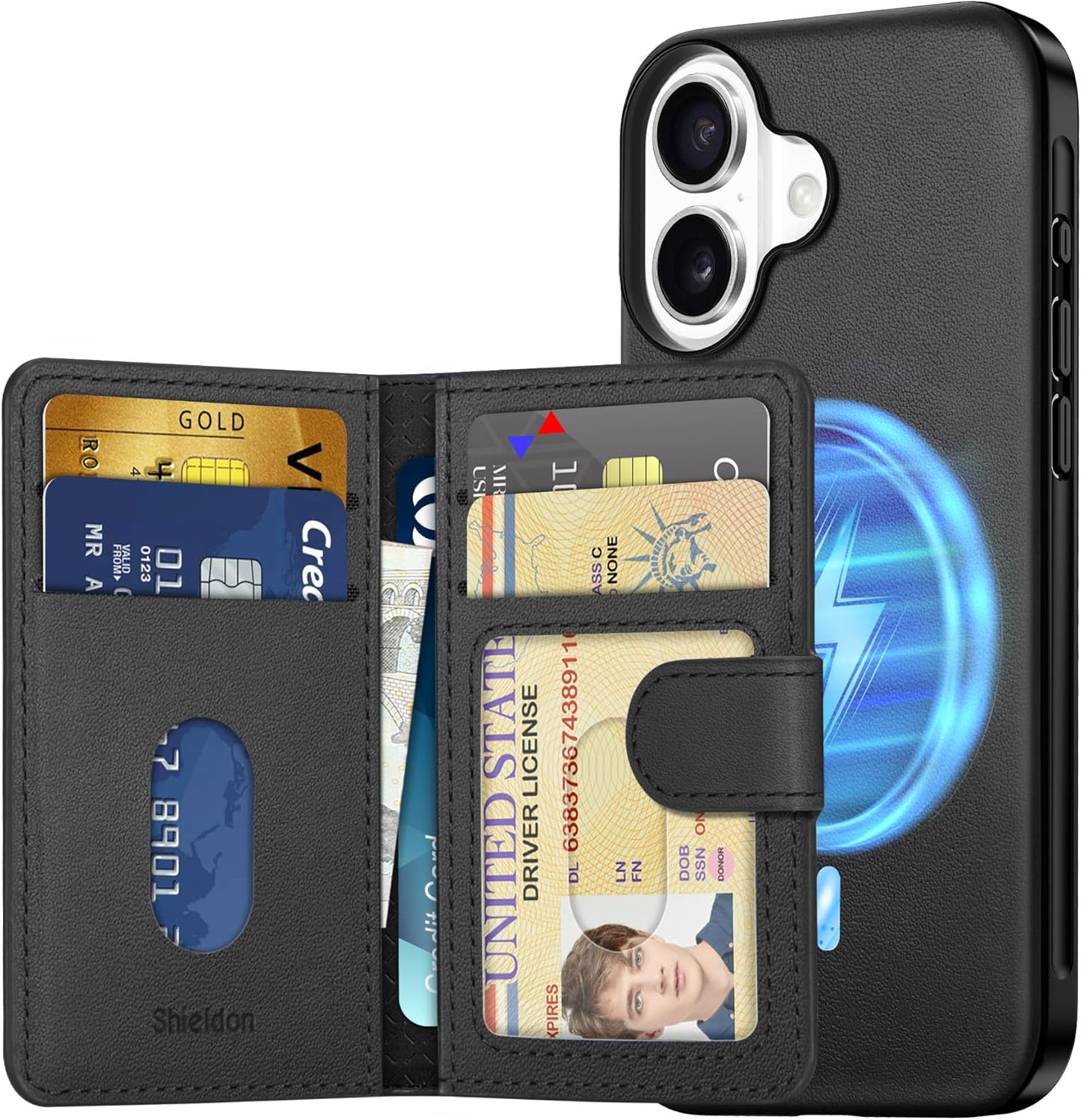 SHIELDON Wallet Case for iPhone 16 - Genuine Leather Protection