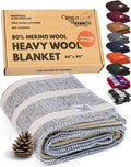 Wool Blanket Navy & Cream Stripe 66 x 90 in - Warm Camping Throw