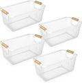 Set of 4 Metal Wire Baskets with Wooden Handles for Home Storage