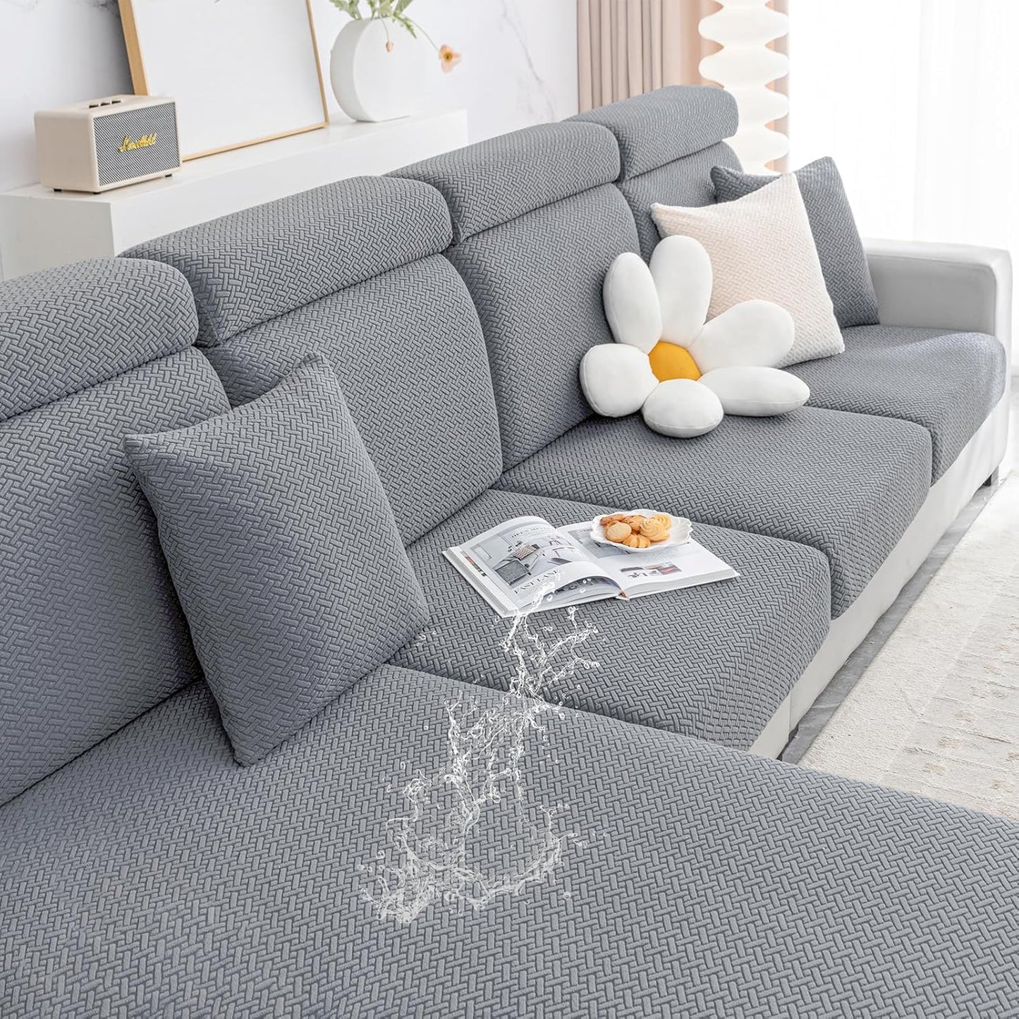 Smiry Waterproof Couch Cushion Covers for Pets and Kids, 2PC