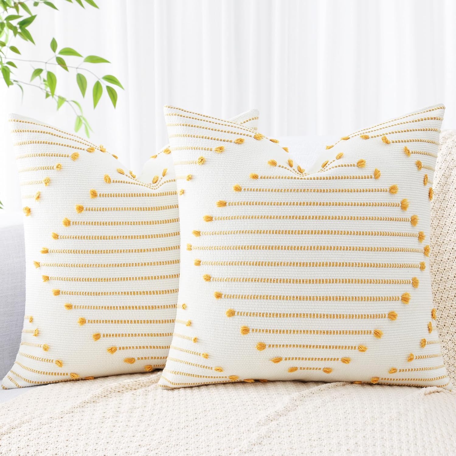 Mecatny Boho Outdoor Throw Pillow Covers 20X20 Set of 2