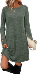 Long Sleeve Tunic Dress with Pockets - Casual Fall & Winter Staple