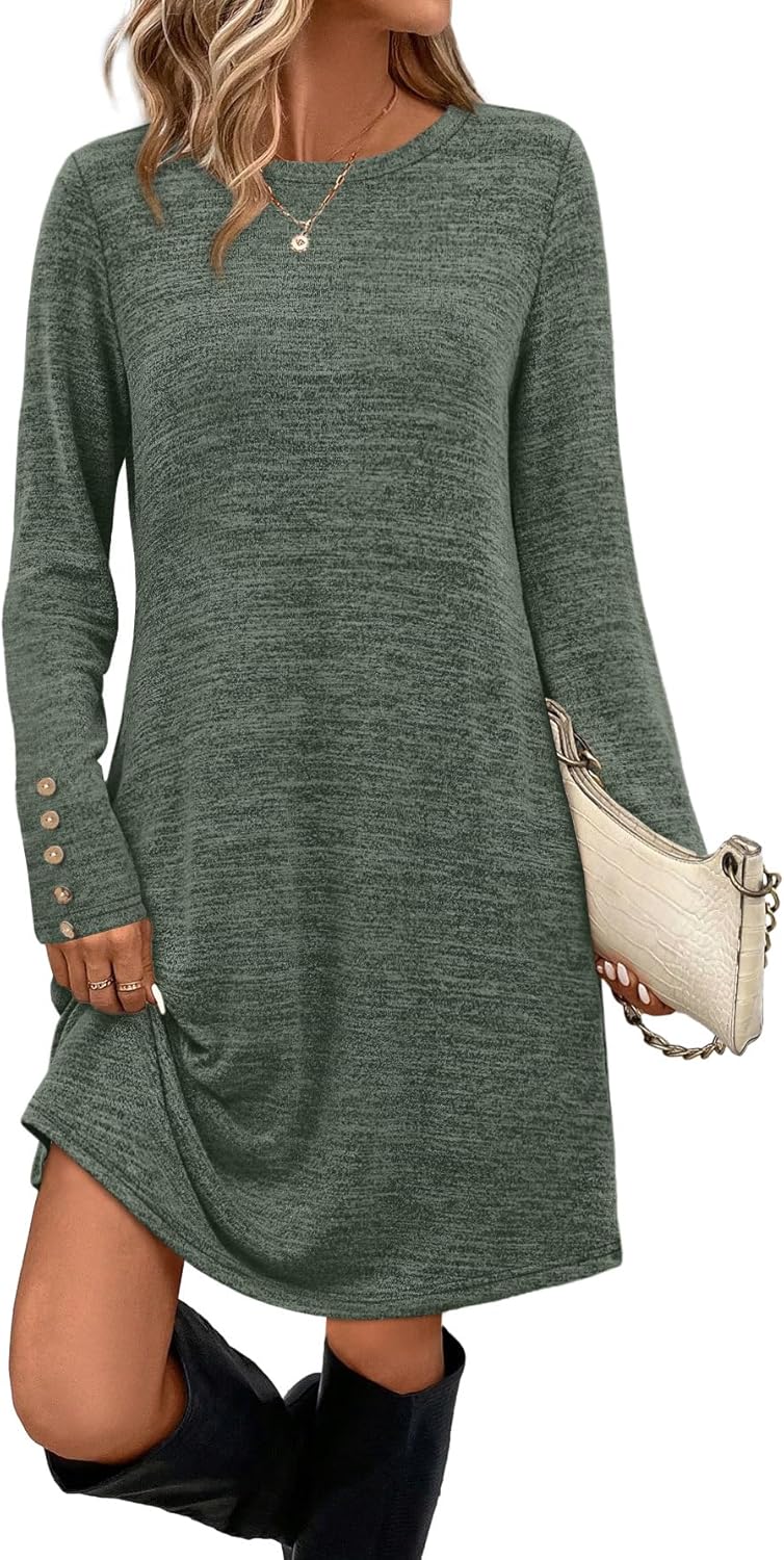 OFEEFAN Long Sleeve Dress for Women with Pockets and Style