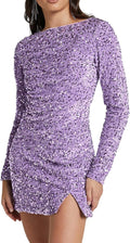 Sequin Bodycon Mini Dress - Velvet Long Sleeve Backless Sexy