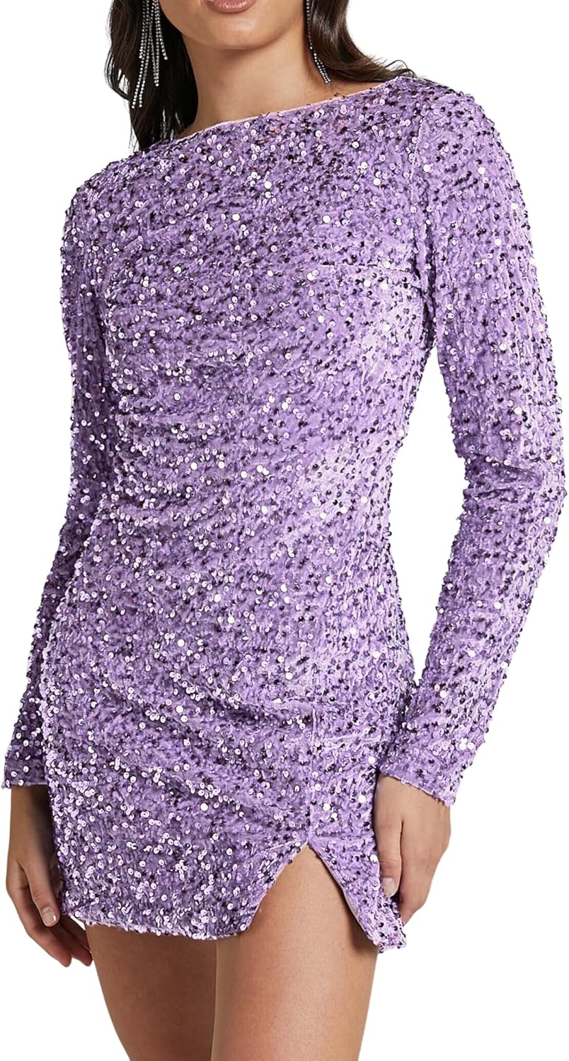 R.Vivimos Women's Sequin Bodycon Dress for Fall and Winter