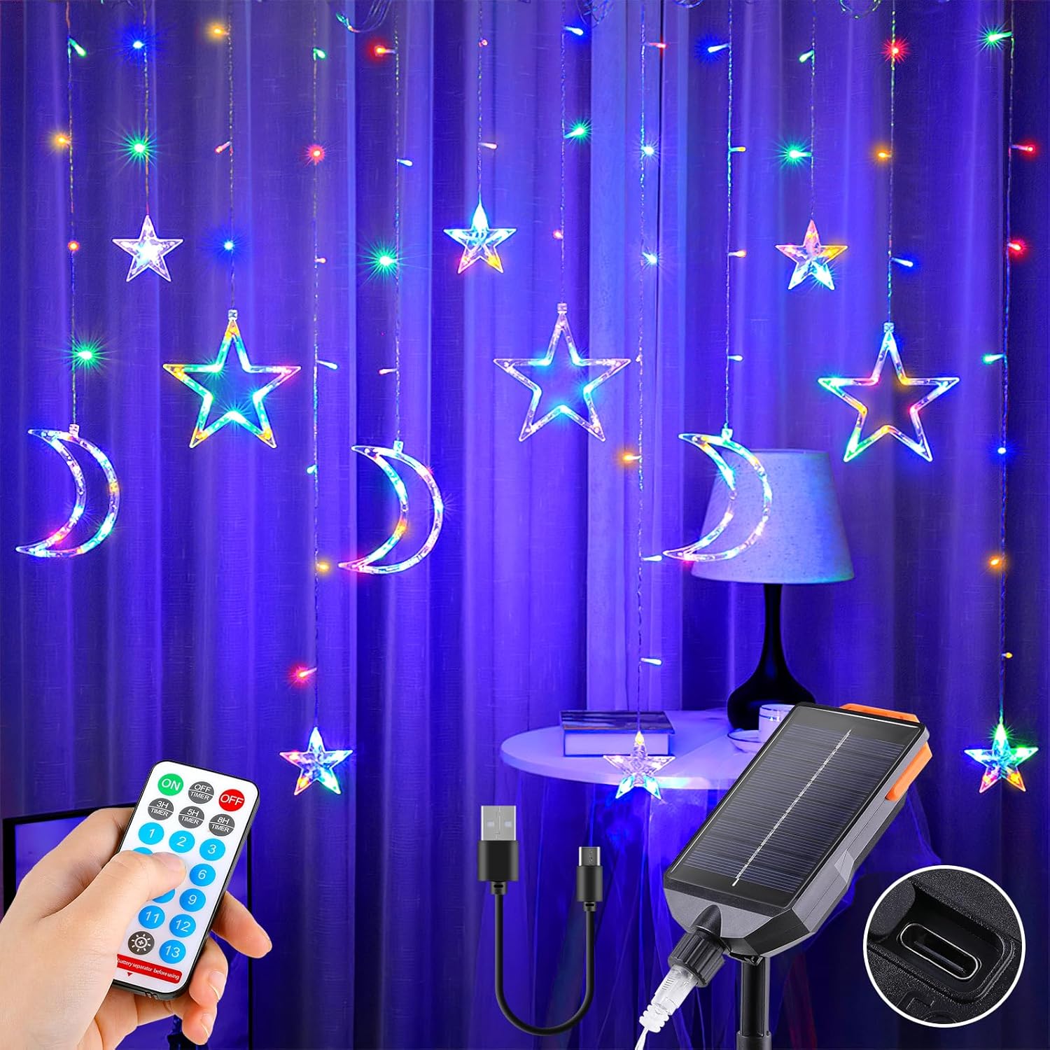 138LED Remote Solar Star Moon Lights