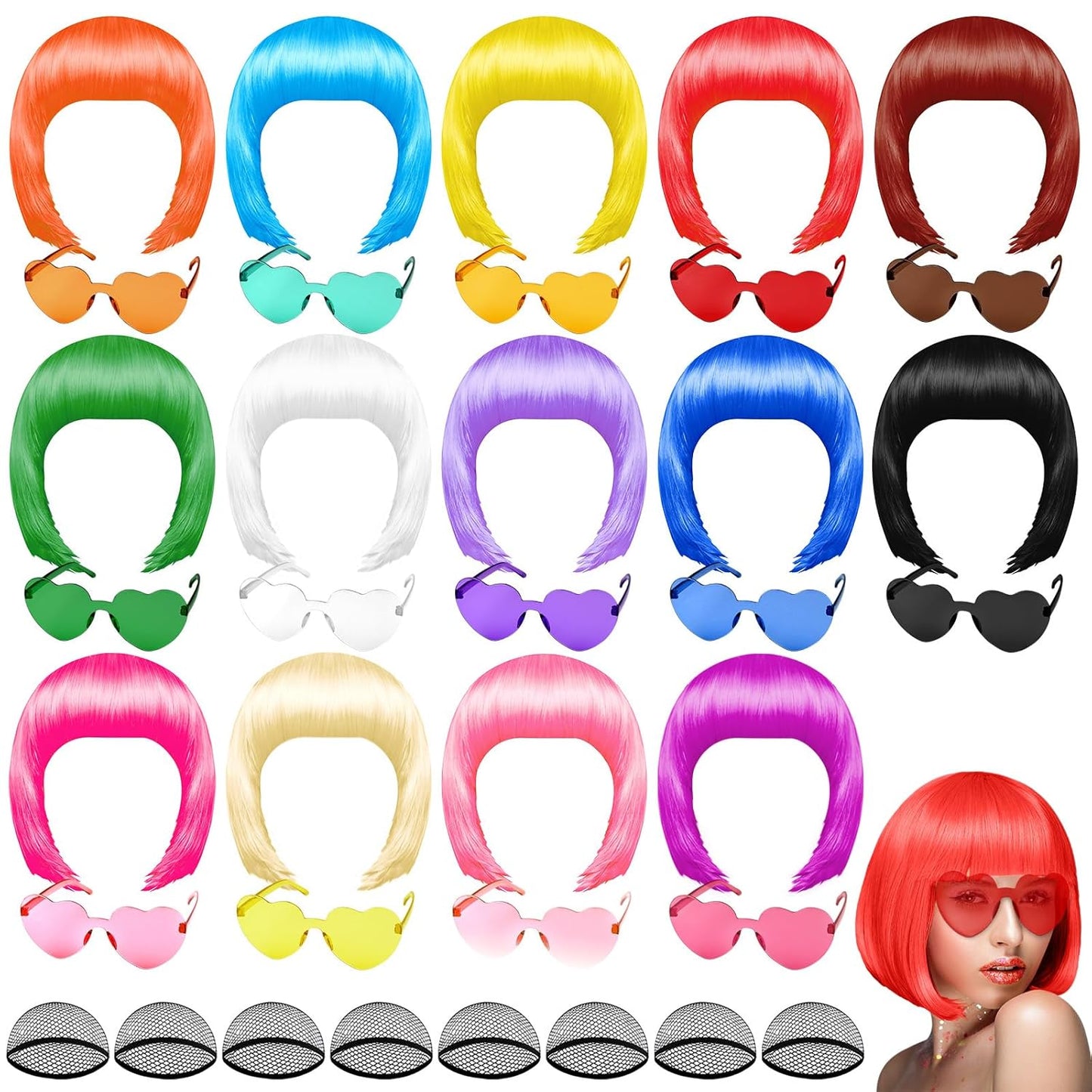 Colorful Wigs and Sunglass Set for Parties and Cosplay Fun