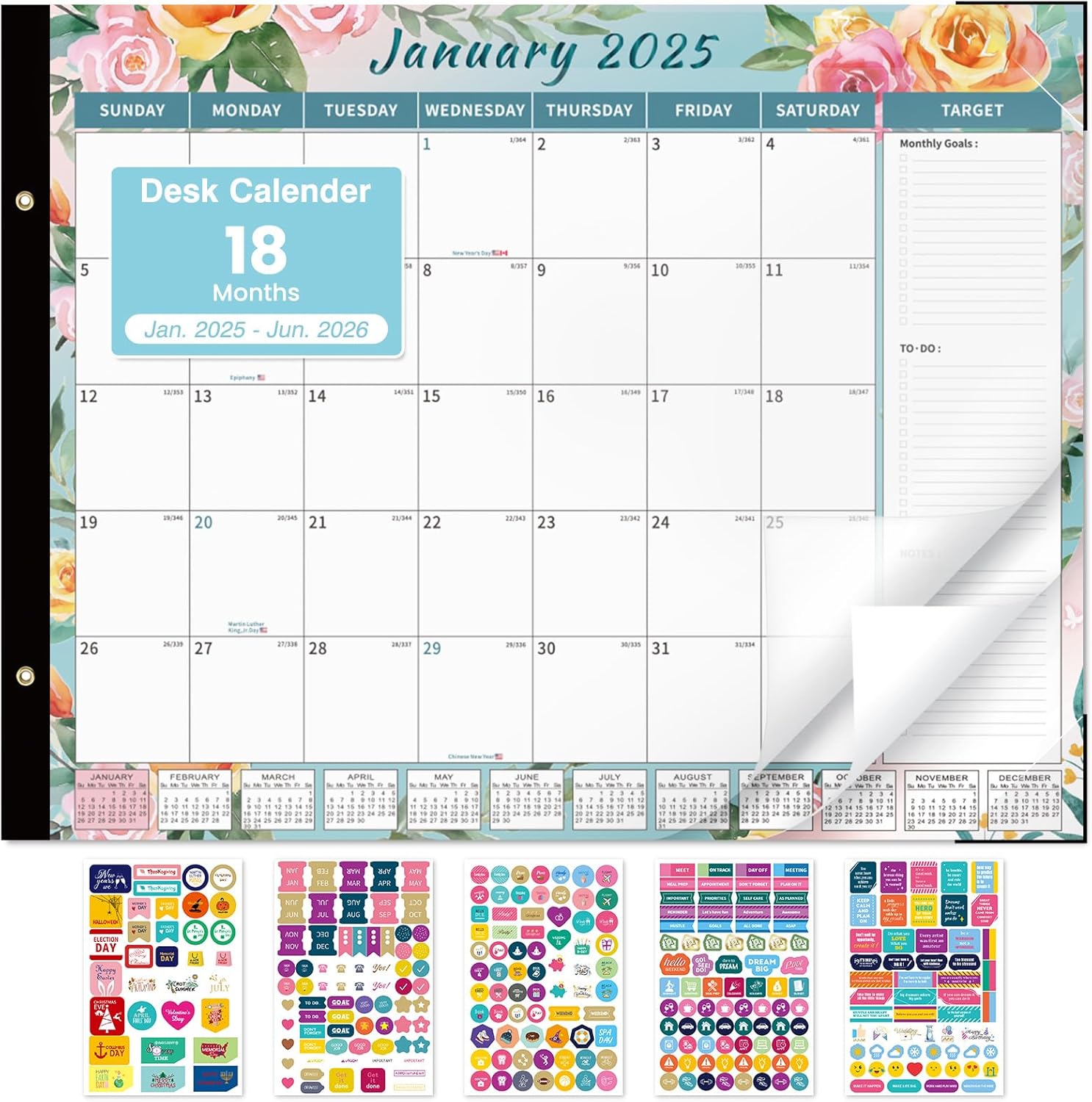EYROZILL Large Desk Calendar 2025-2026 - 18-Month Monthly Planner Pad