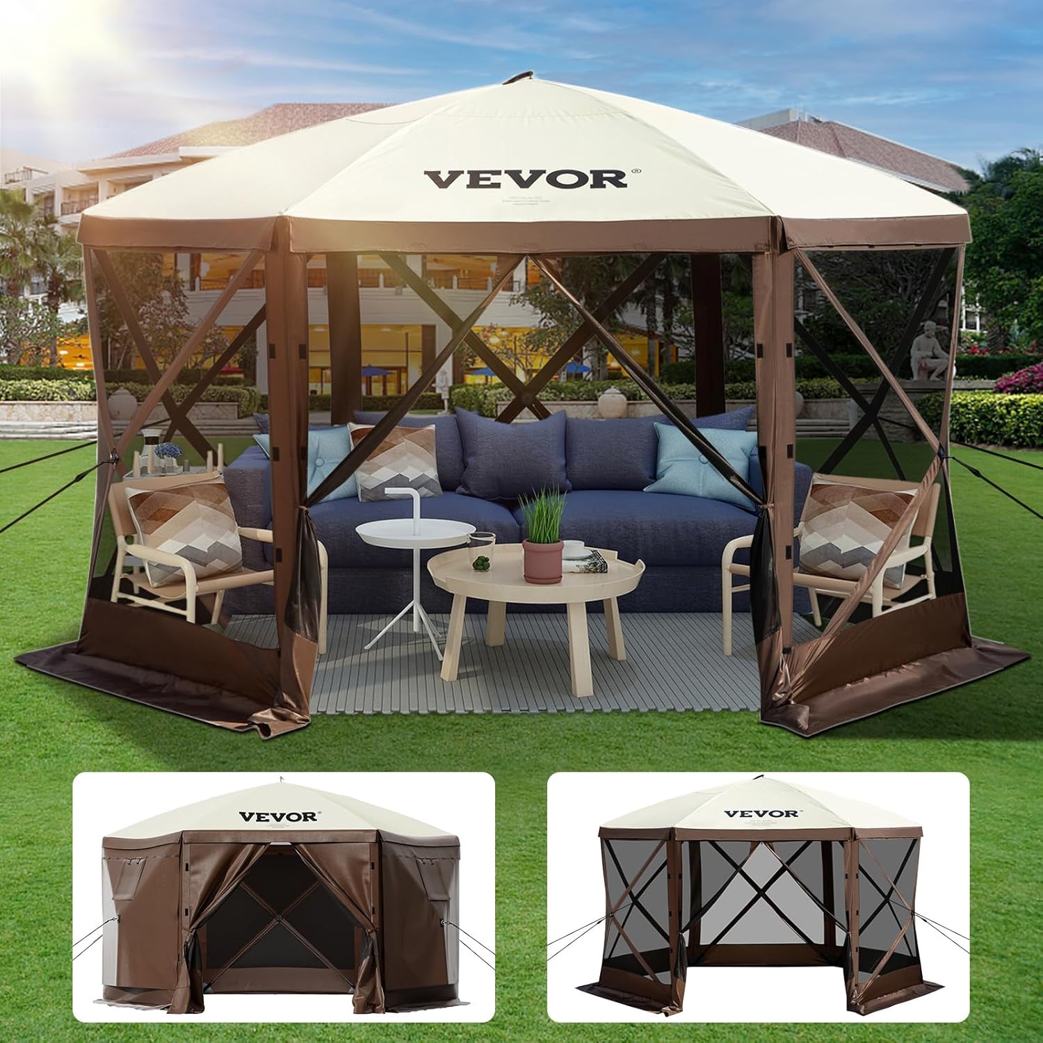 VEVOR 12x12 ft Pop Up Gazebo Screen Tent with 6 Privacy Cloths