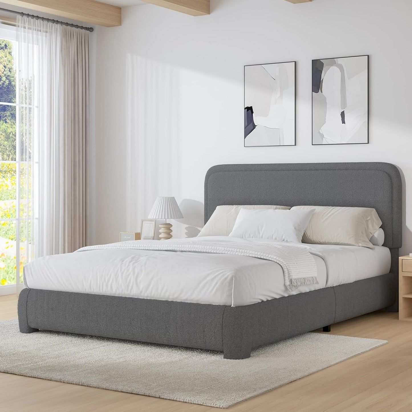 Full Size Upholstered Platform Bed Frame with Headboard