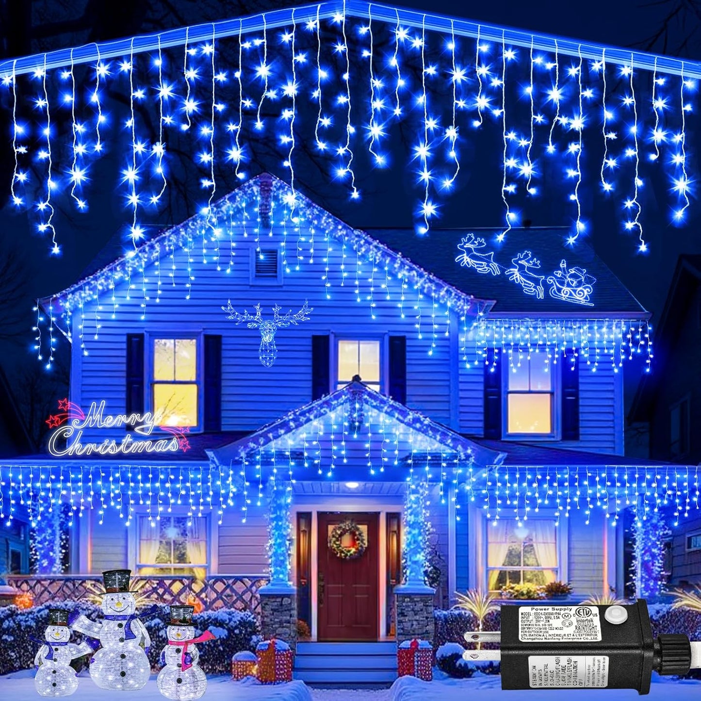 99ft Icicle Lights for Outside - Blue Twinkle String Lights