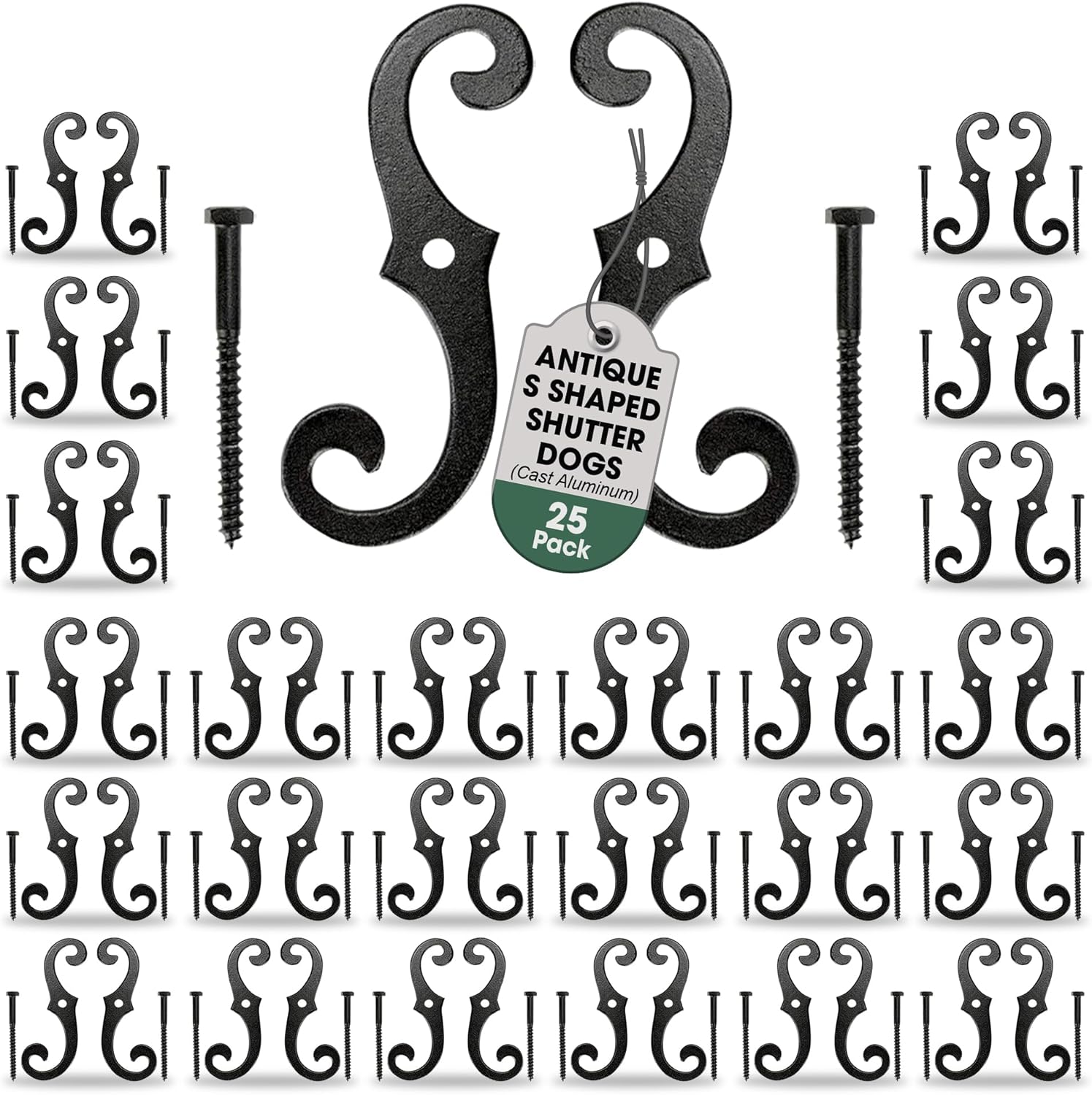 Decorative S Style Shutter Dogs - Rust Resistant Fasteners