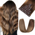 Clip in Hair Extensions Real Human Hair 22in 7pcs - Ombre Chocolate