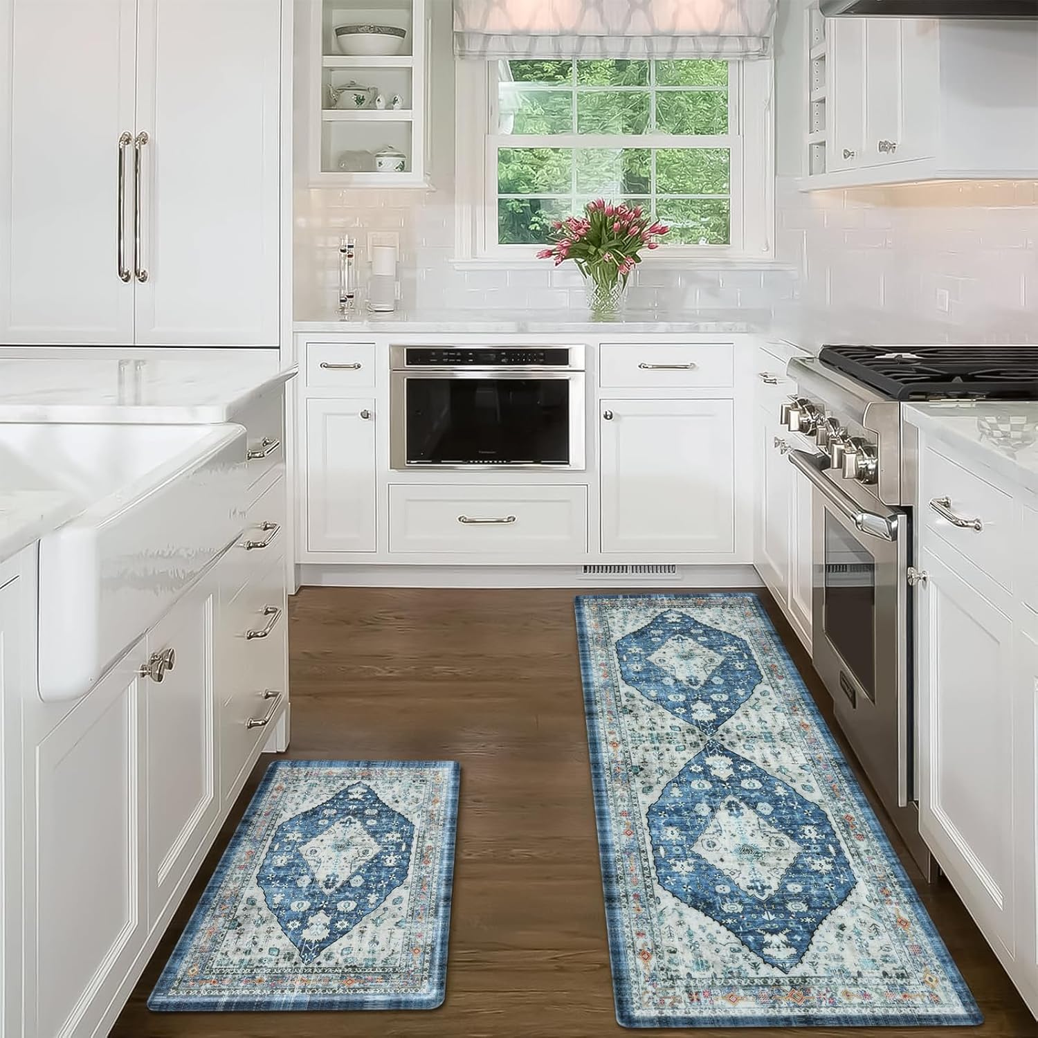 Collive Boho Kitchen Rugs Set of 2 Non Skid Mats for Comfort