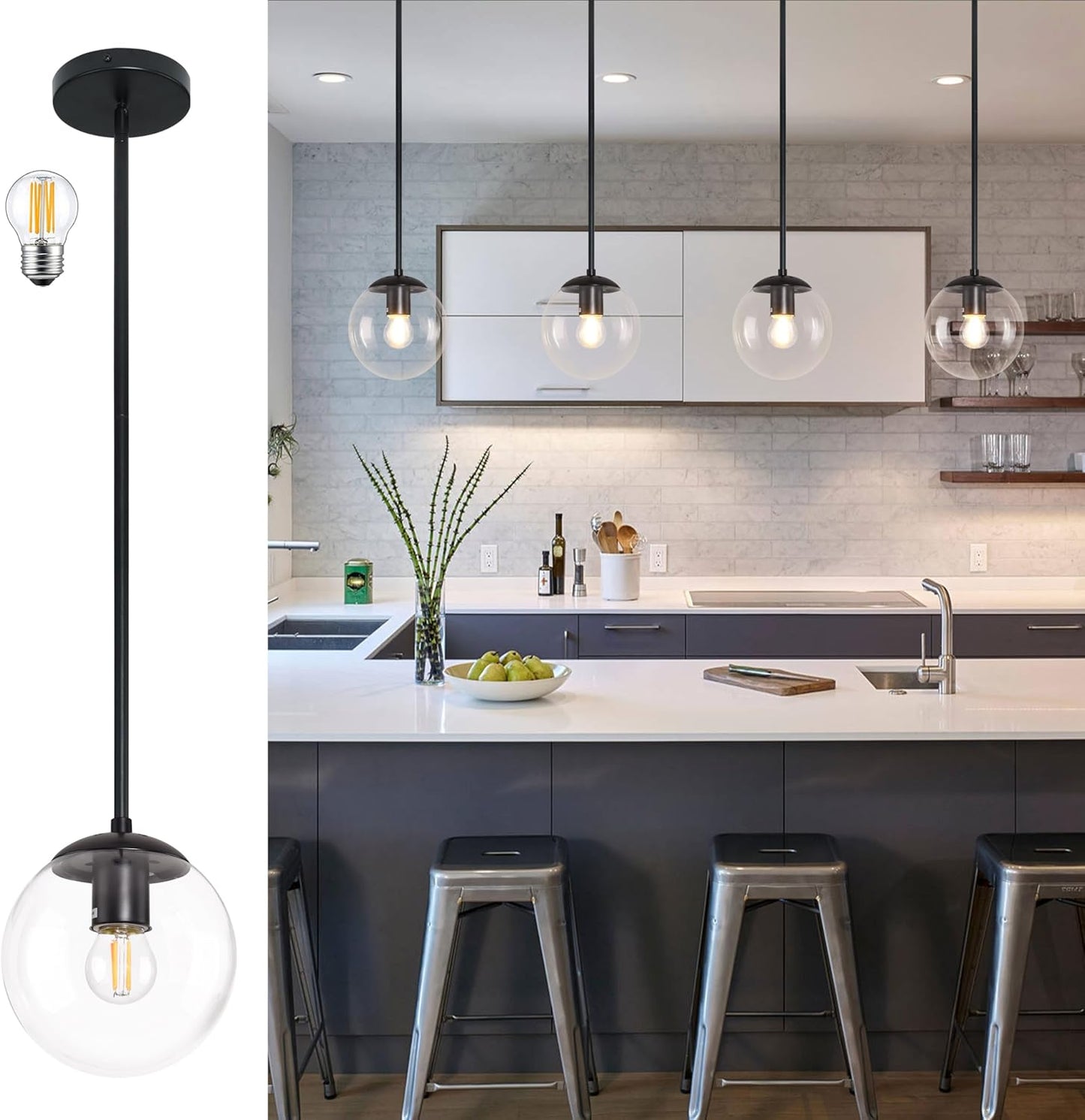 6 Inch Globe Pendant Light for Kitchen Island and Dining Room