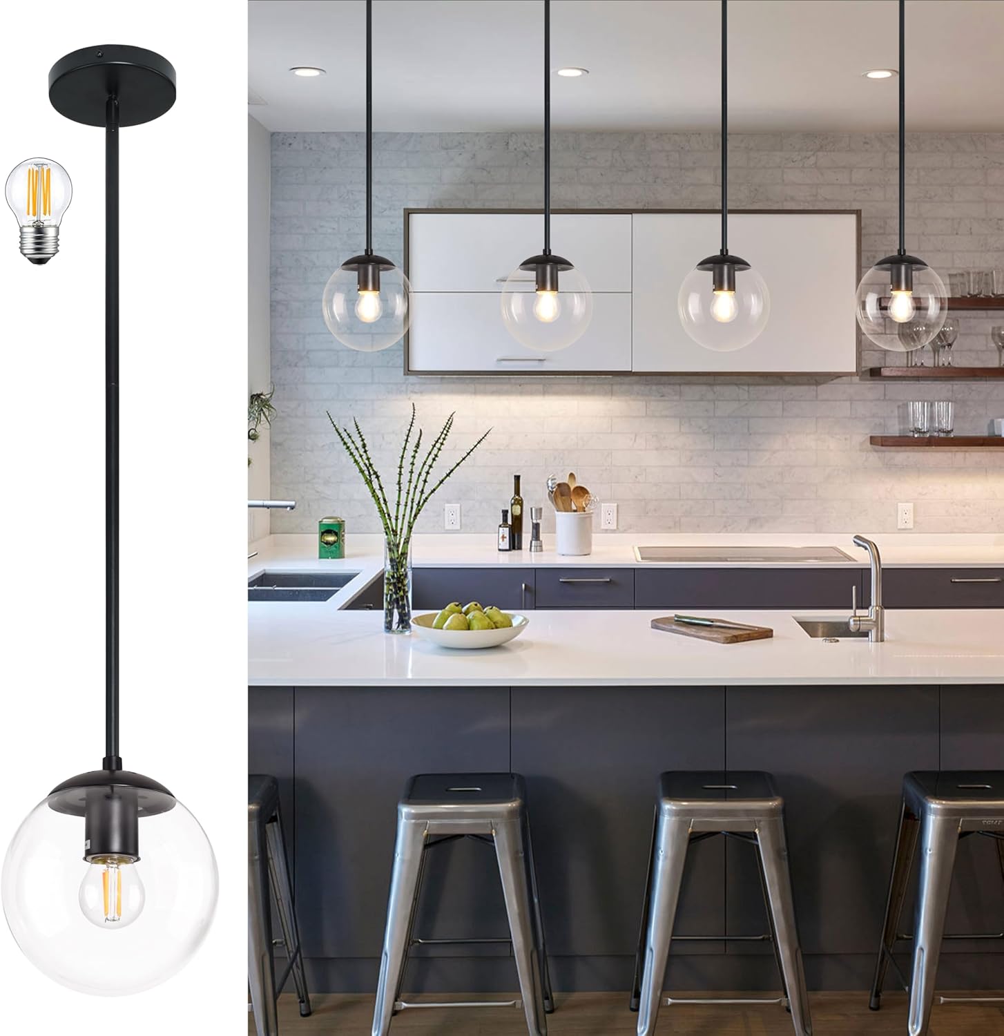 6 Inch Globe Pendant Light for Kitchen Island and Dining Room