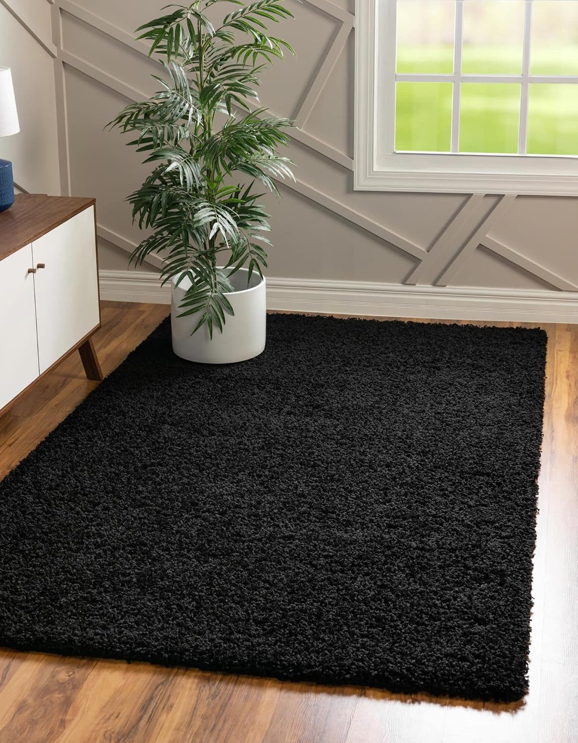 Uber Cozy Solid Shag Collection Rug 8ft x 10ft Jet Black Style