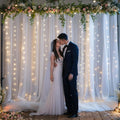 gogoparti 20x8ft White Tulle Backdrop Curtains with Lights - Romantic