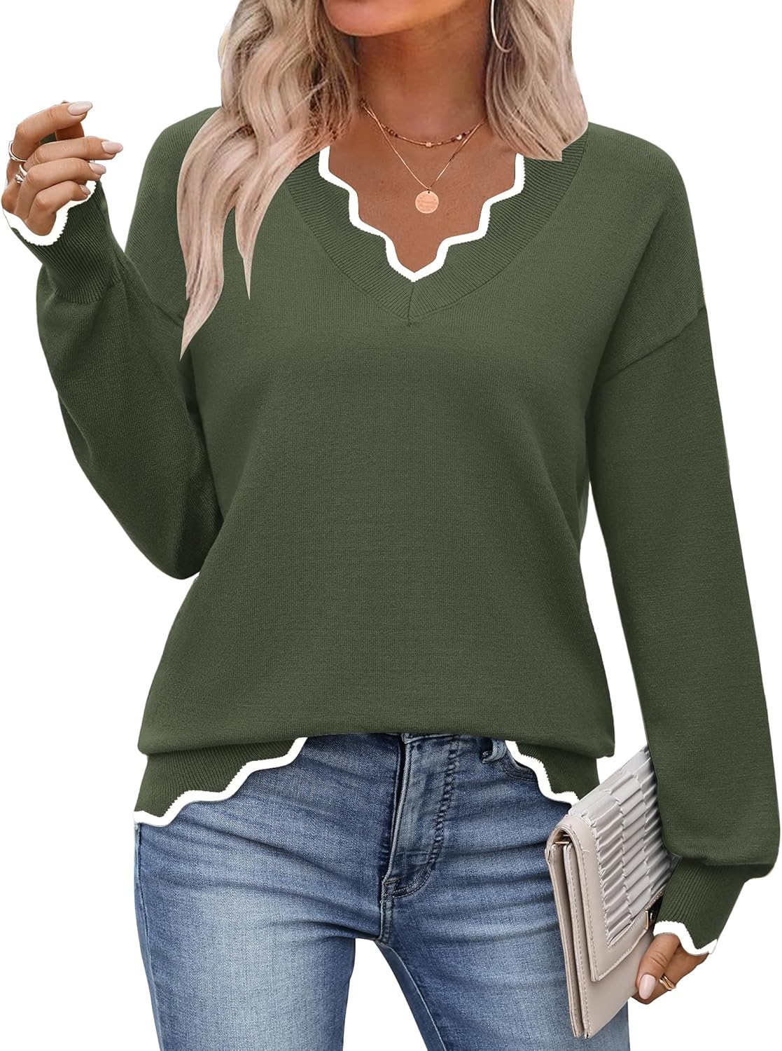 Zeagoo Women's V Neck Sweater for Fall 2025 Casual Style