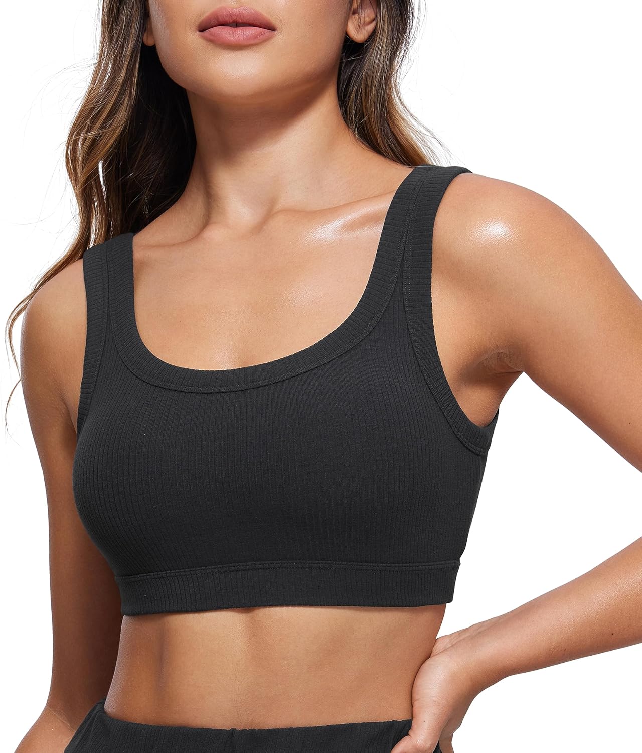 CRZ YOGA Ribbed Sports Bras for Women - Medium Impact Cami
