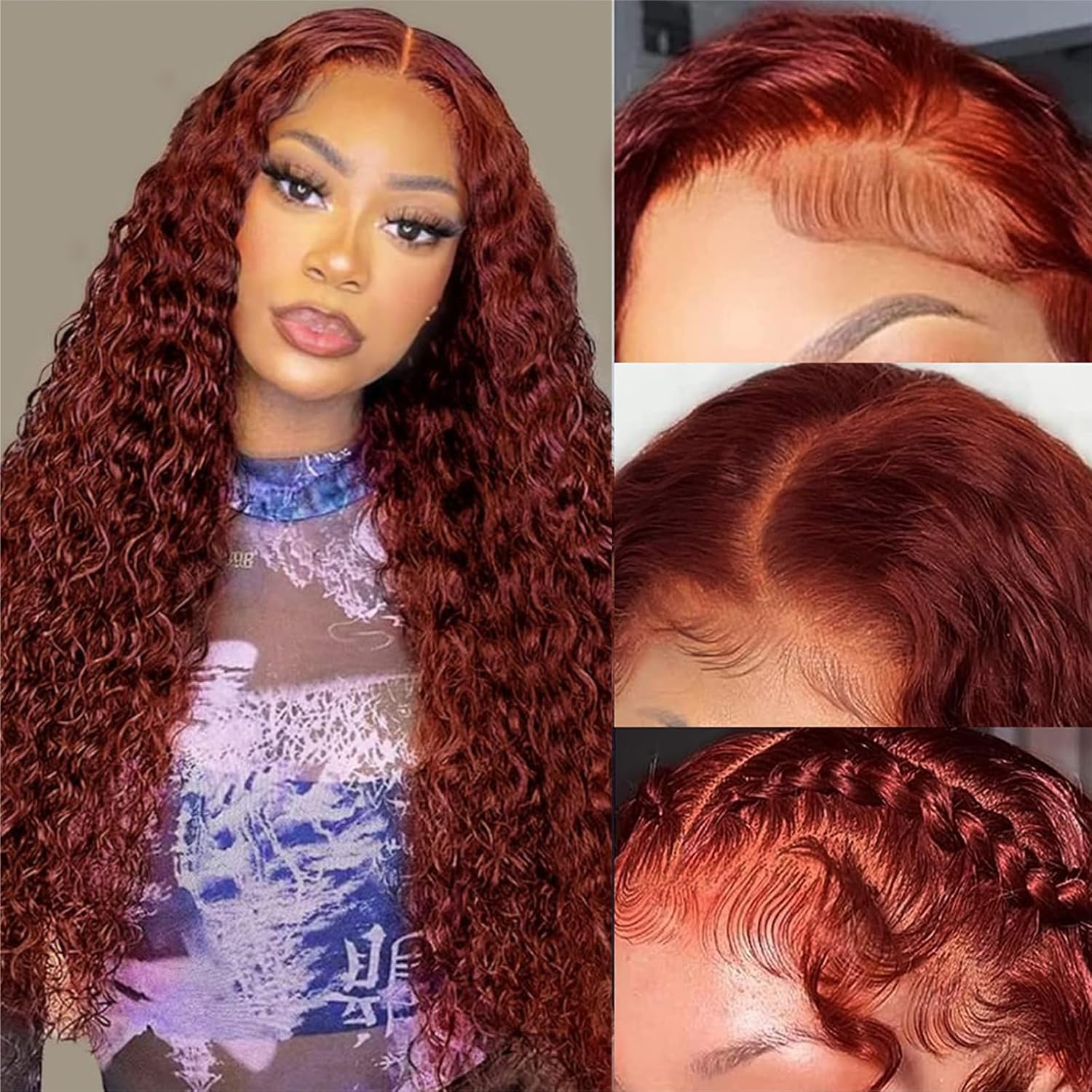 Reddish Brown Deep Wave Lace Front Wigs for Women 24 Inch