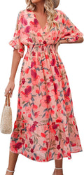 Women's Floral Midi Dress A Line Chiffon Boho Casual - Flowy Comfort