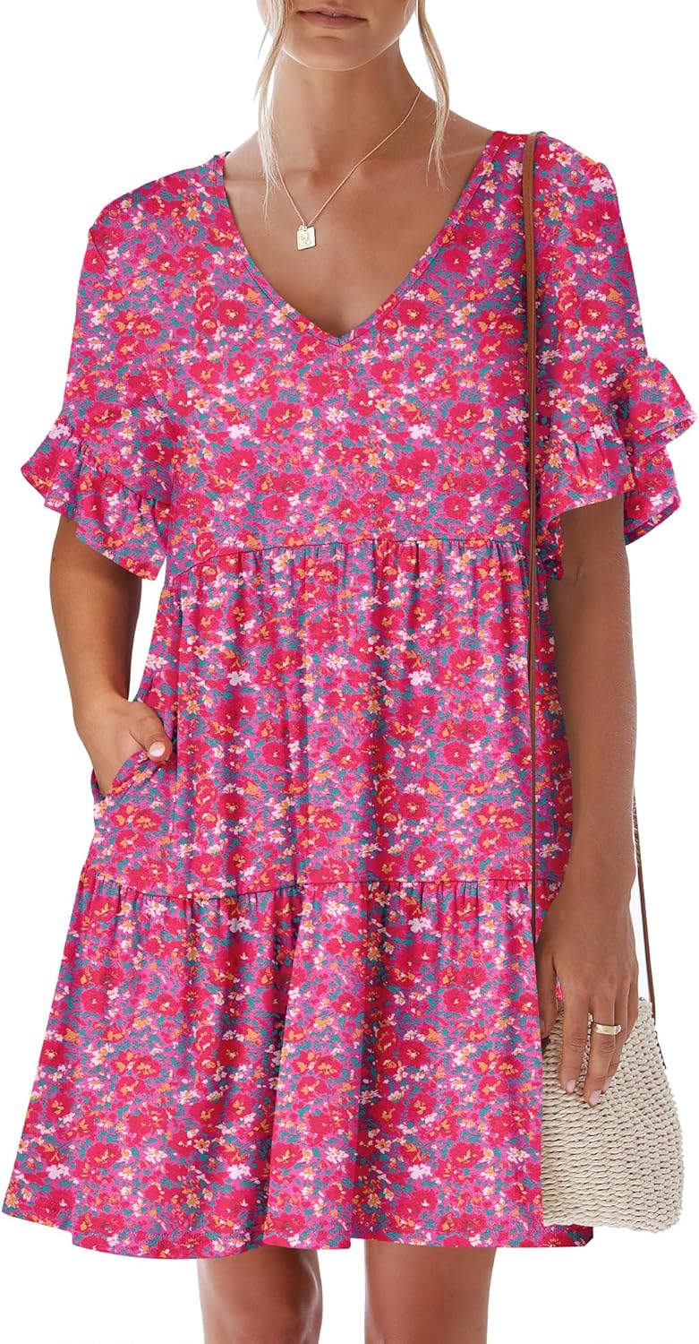Stylish ANRABESS Summer Mini Dress with Ruffle Sleeves and Pockets