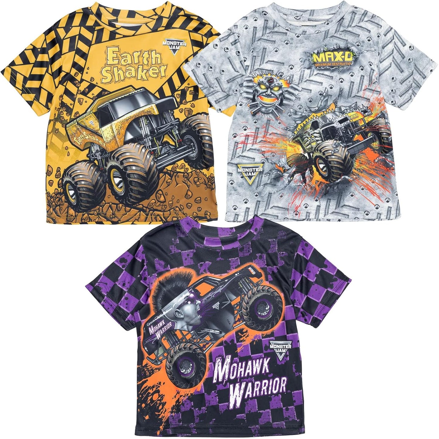 Monster Jam 3 Pack T-Shirts for Kids Featuring Grave Digger