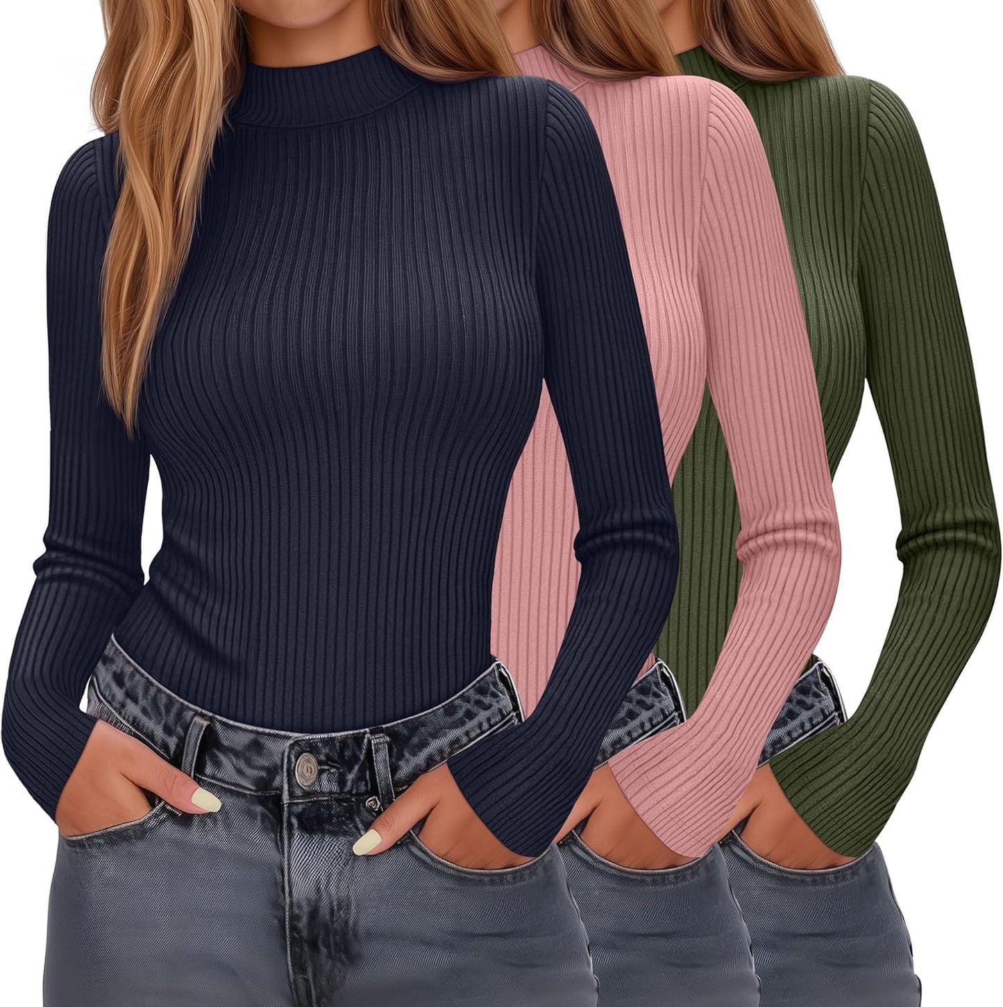 3 Pack Women's Mock Neck Cotton Tops for Stylish Comfort
