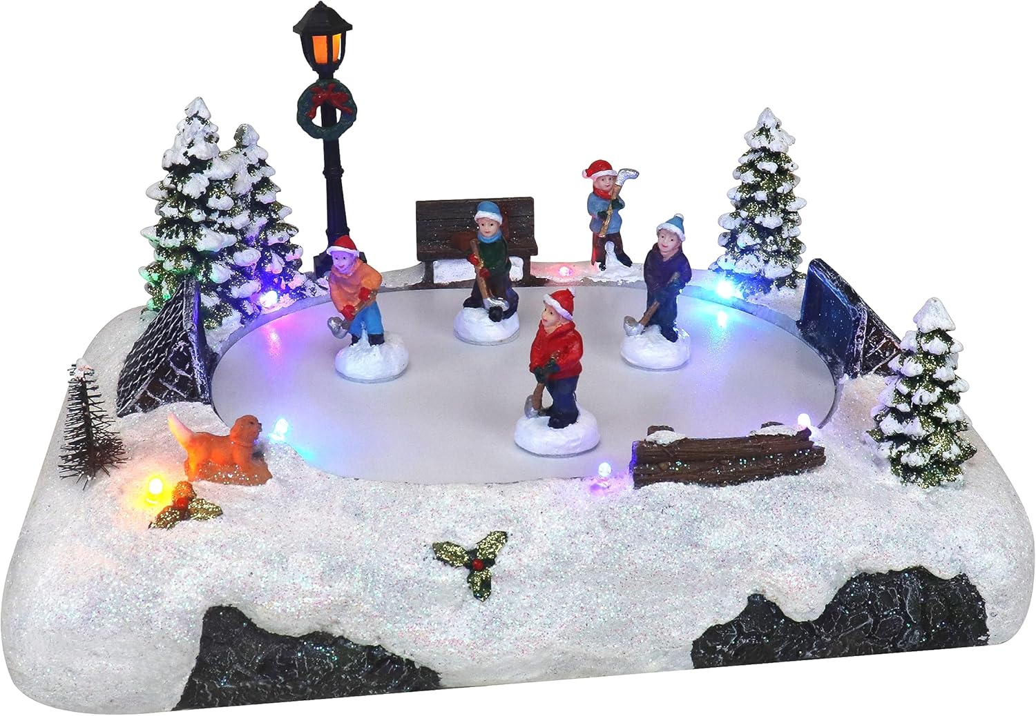 Christmas Village Tabletop Hockey Skating Rink - Animated Musical