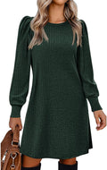 Women's Knit Puff Sleeve Tunic Dress - Soft Ribbed Fall Sweater
