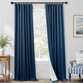Navy Blue Linen Pinch Pleated Blackout Curtains 42x108 in - Dining