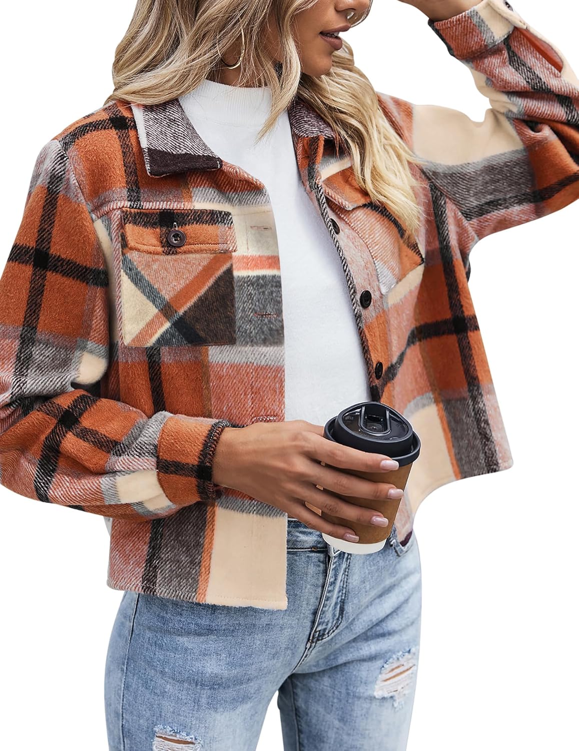 Cropped Flannel Shacket Jacket for Women - Trendy Plaid Style