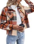 Flannel Cropped Shacket Jacket Women Plaid Button Down Shirt - Cozy