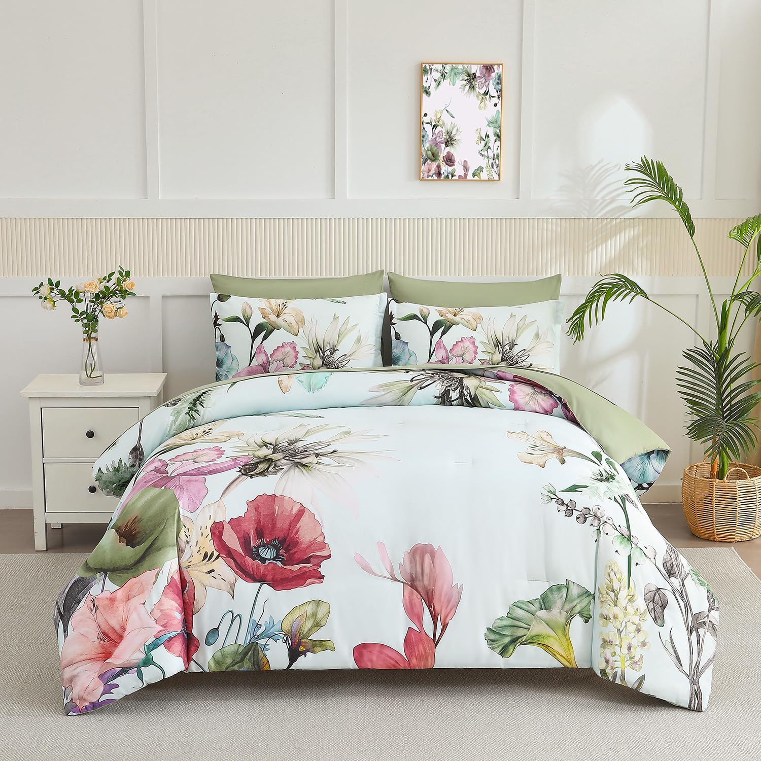 Yogeneg Queen Comforter Set with Elegant Floral Design for All Seasons