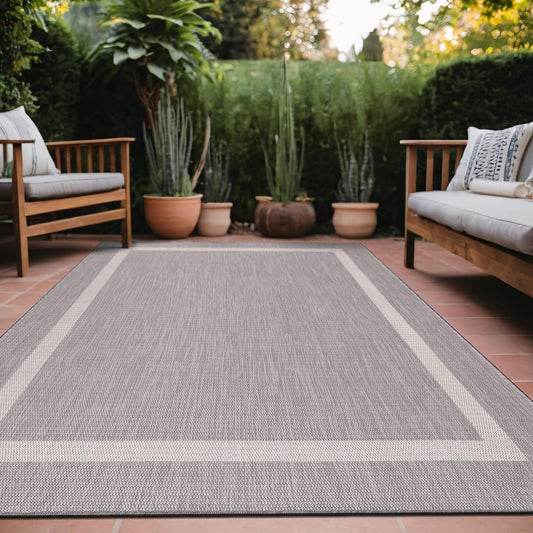 Bordered Outdoor Rug 9x12 Washable Carpet for Indoor Patio
