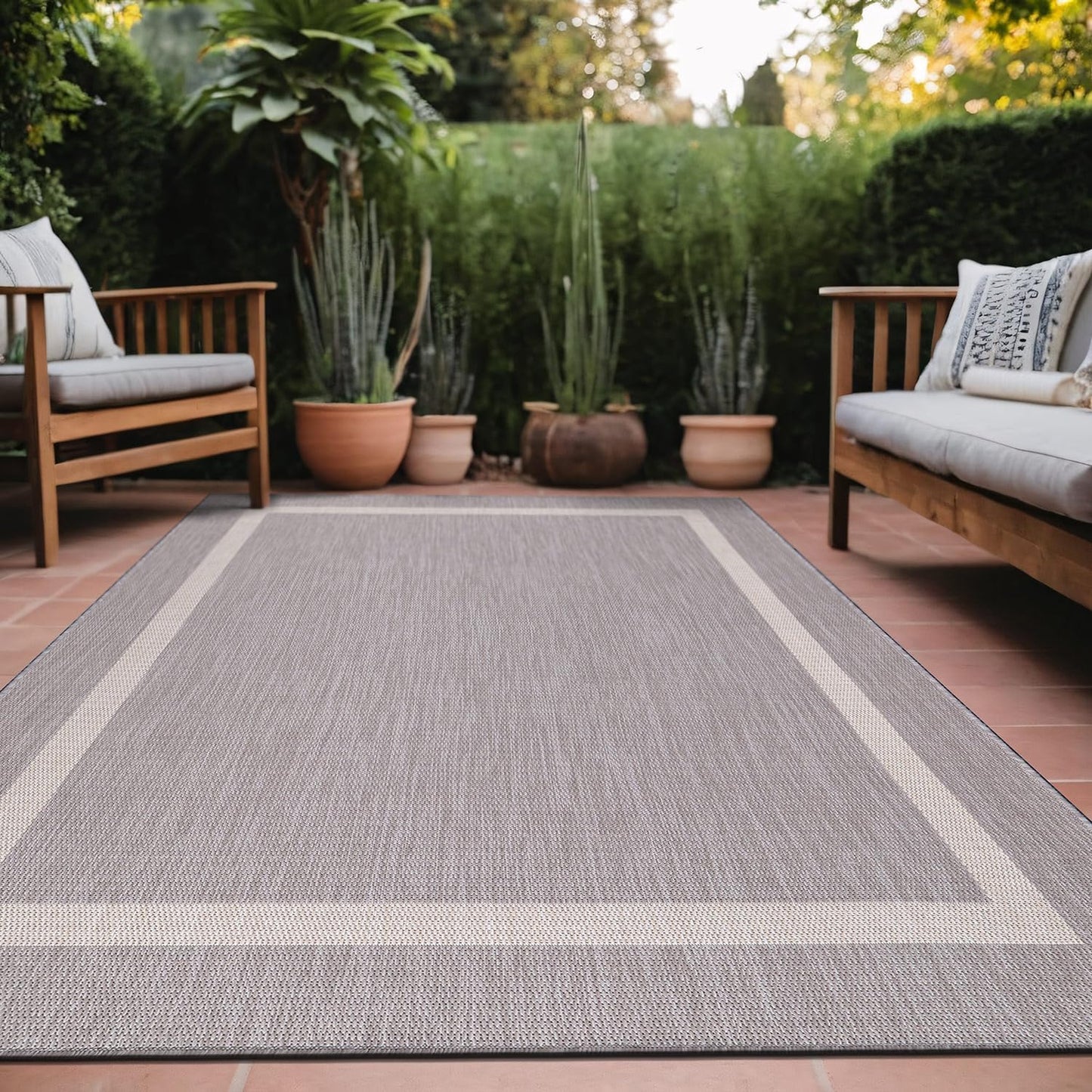 Bordered Outdoor Rug 6x9 for Easy Cleaning and Waterproof Use