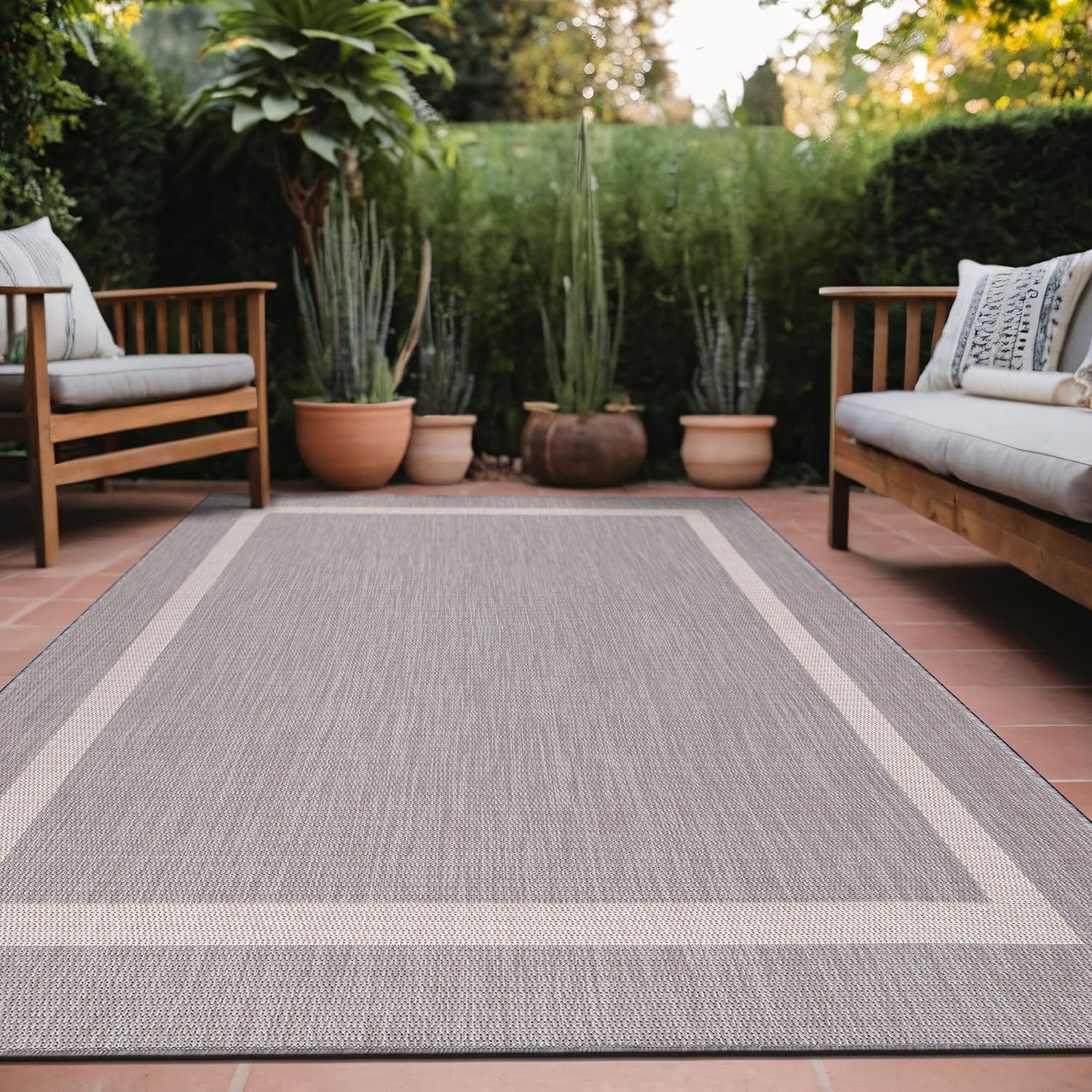 Bordered Outdoor Rug 6x9 for Easy Cleaning and Waterproof Use