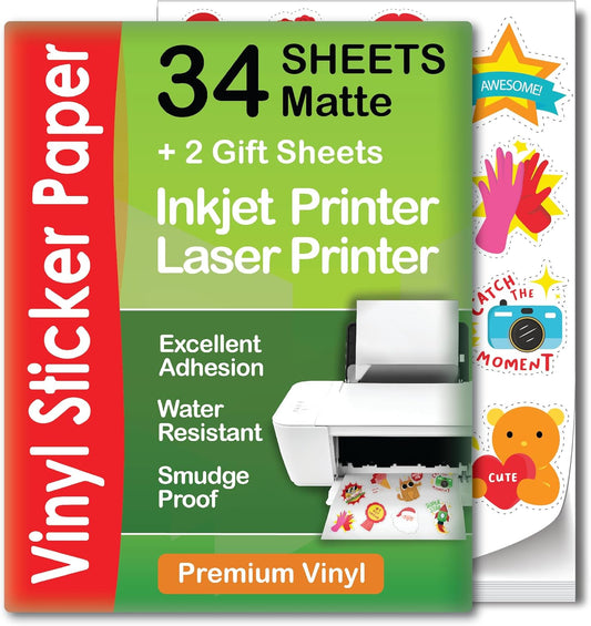Waterproof Matte Vinyl Sticker Paper - Vibrant Colors, Ink Resistant