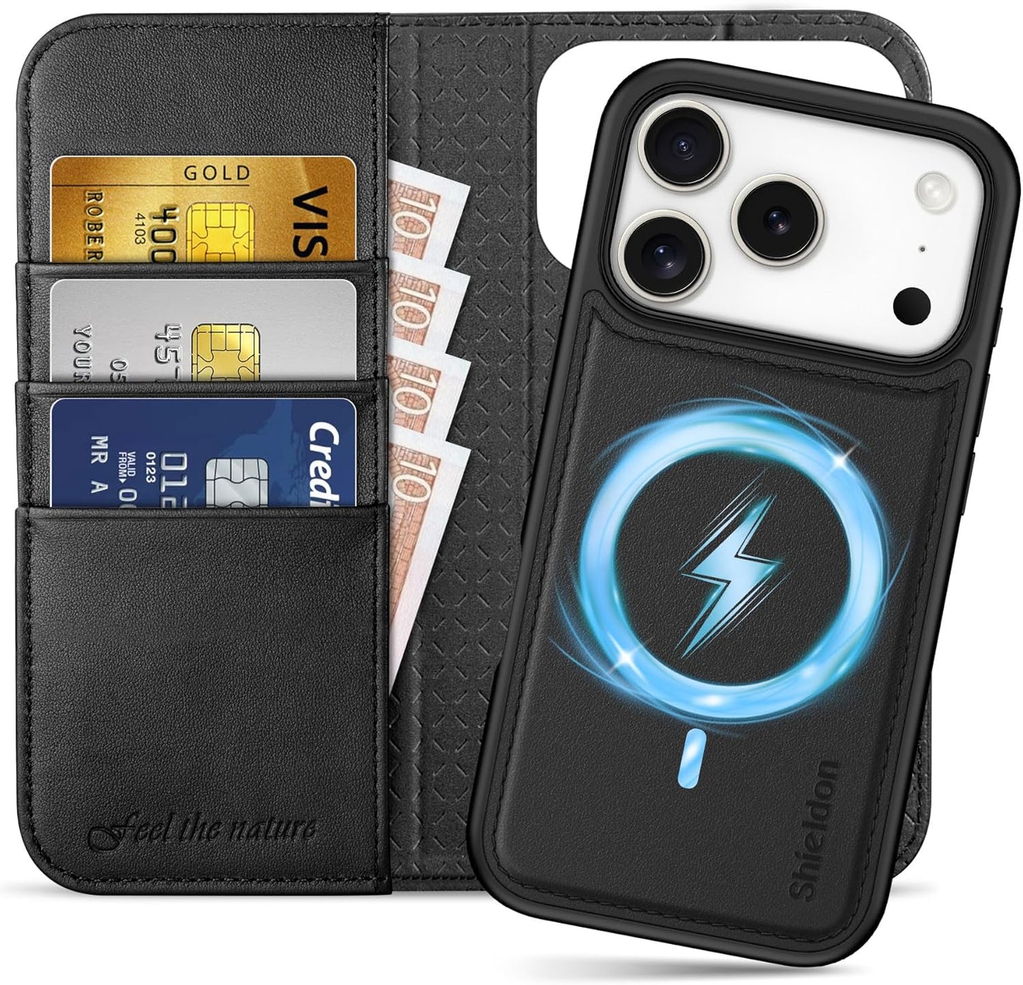 SHIELDON 2-in-1 Wallet Case for iPhone 17 Pro - Black