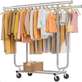 Double Rod Heavy Duty Clothes Rack 480 LBS - Rolling Collapsible