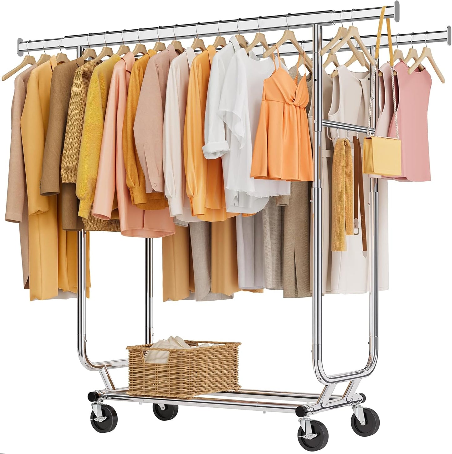 Tajsoon Double Rod Heavy Duty Clothes Rack for Home & Retail