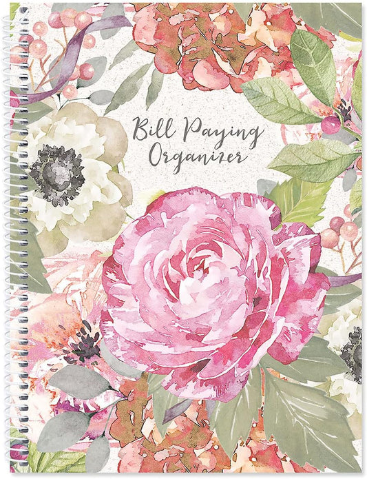 Organize Bills Effortlessly! Pale Peony 9x12 Organizer Book - 14 Pockets, 32 Labels