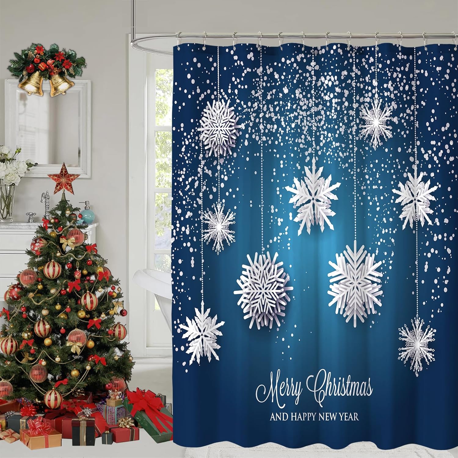 Xmas Glitter Snowflake Shower Curtain