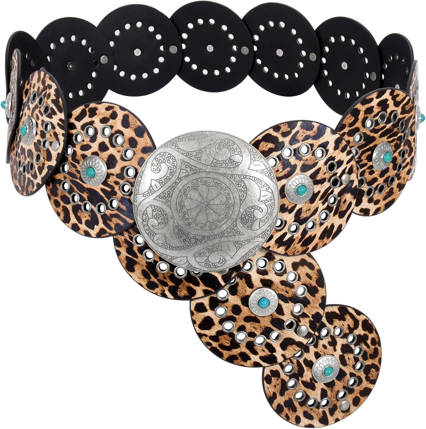 Stylish Western PU Leather Belts for Women with Concho Design