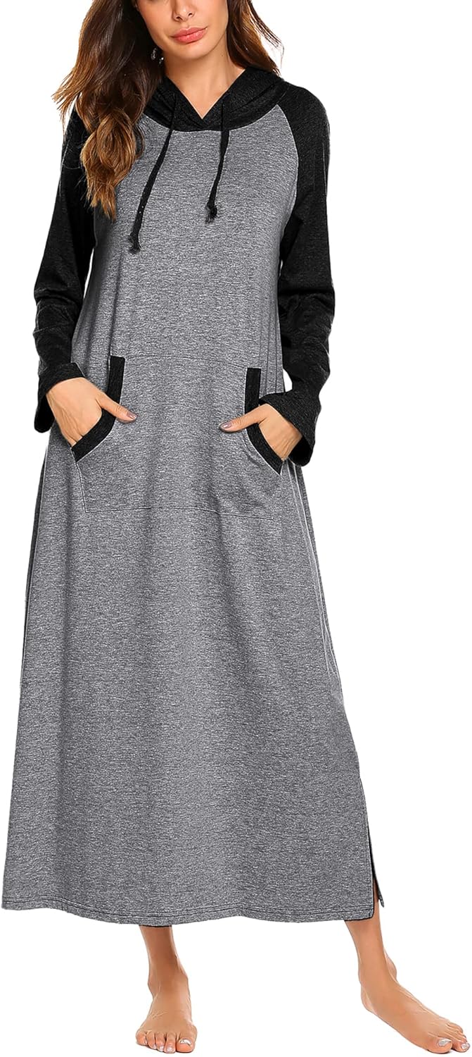 Ekouaer Cotton Nightgown for Women with Hood and Pockets