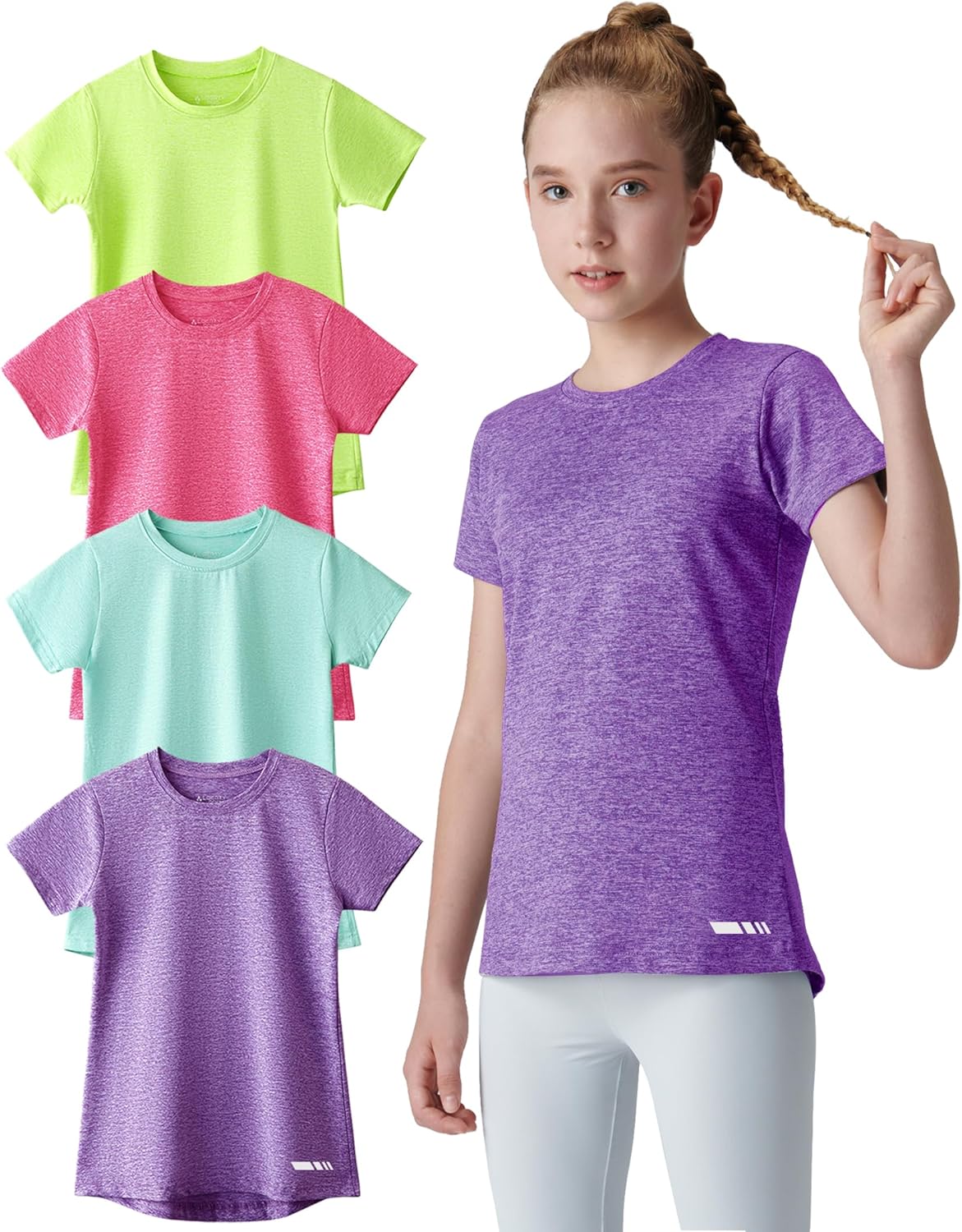 Youth Girls Athletic Shirts 4 Pack for Active Sports and Play